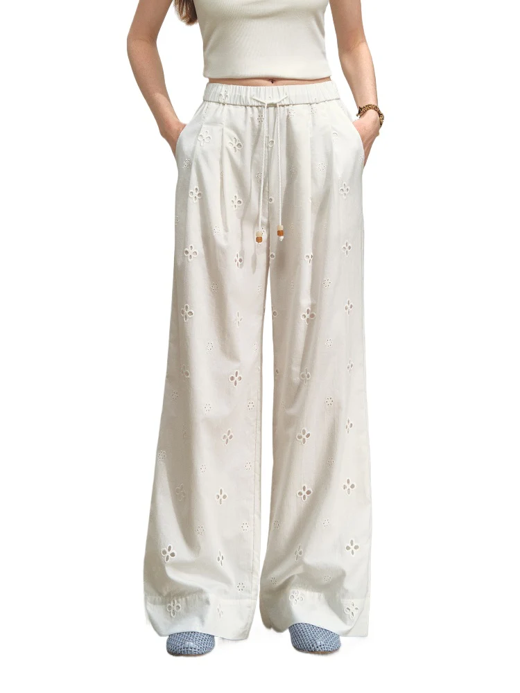 High-Waisted Drawstring Straight Wide-Leg Pants