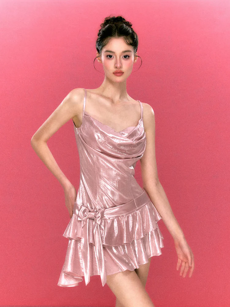 Irregular Ruffle Bowknot Dress