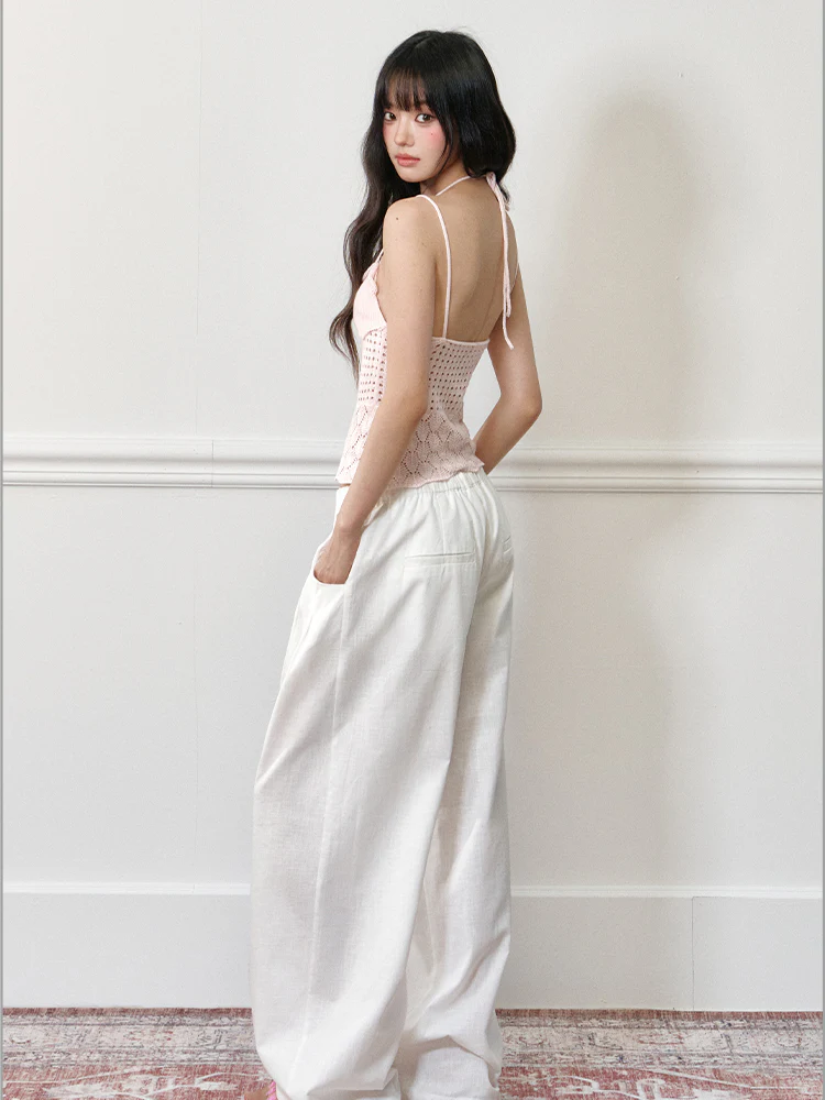 Linen Elastic Drawstring Wide-Leg Pants
