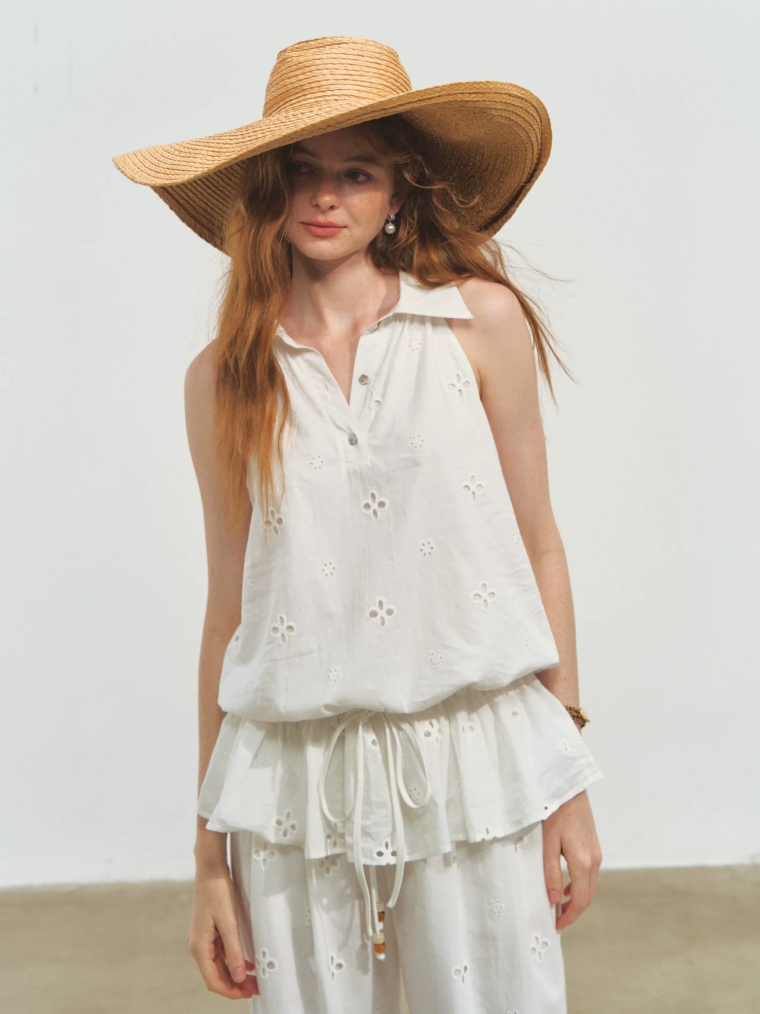 High-Waisted Drawstring Straight Wide-Leg Pants