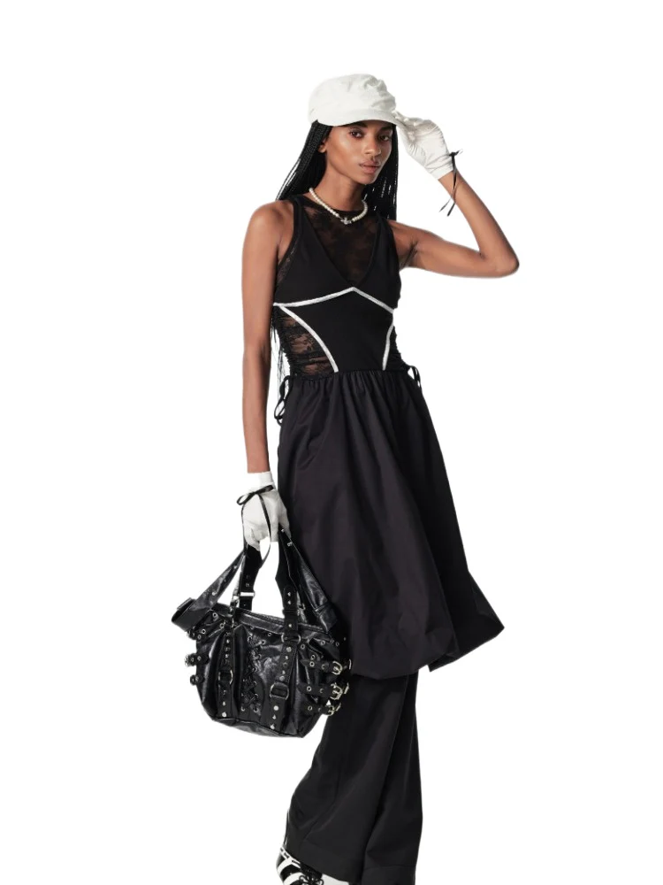 Contrast Backless Midi Dress