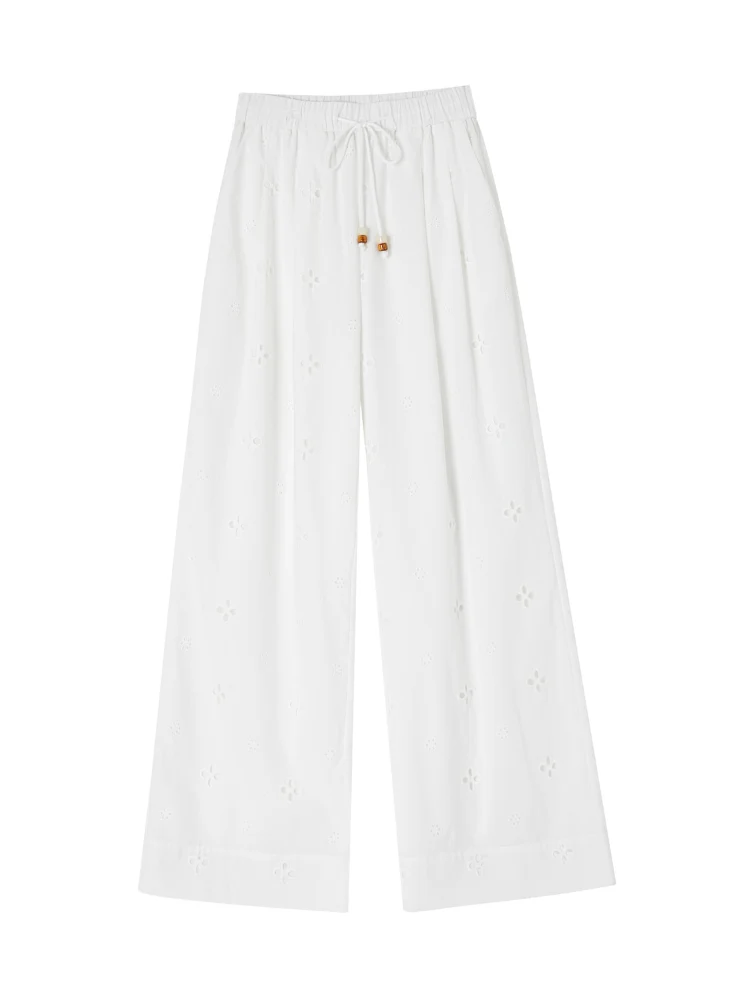 High-Waisted Drawstring Straight Wide-Leg Pants