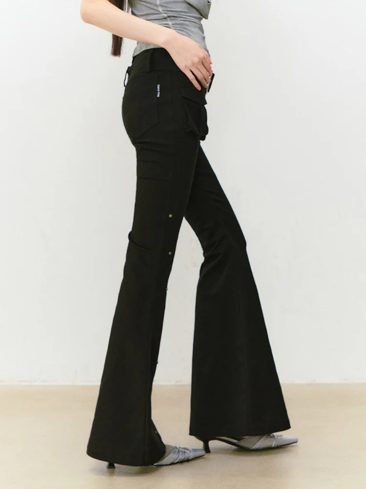 Rose Rivet Flared Cargo Pants