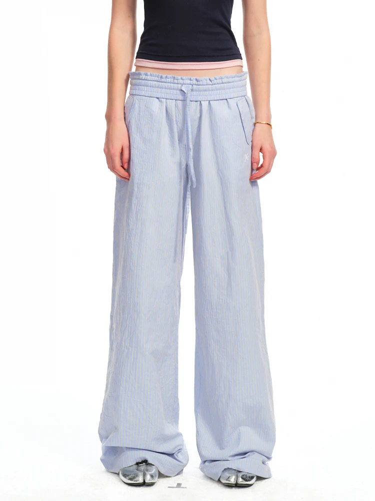 Striped Jacquard Mid - Rise Drawstring Trousers