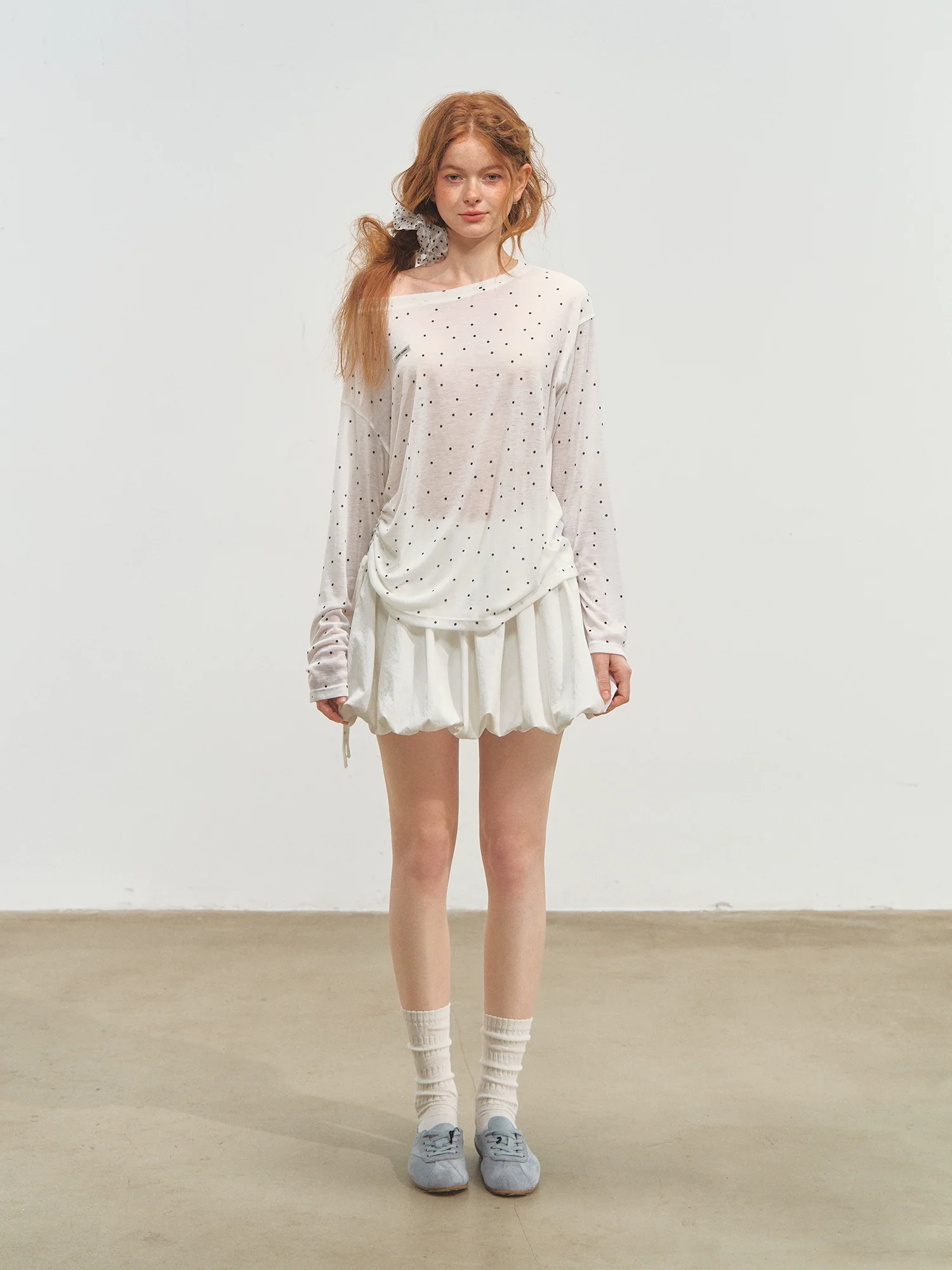 Printed Tie-Up Gauze Long-Sleeve T-Shirt