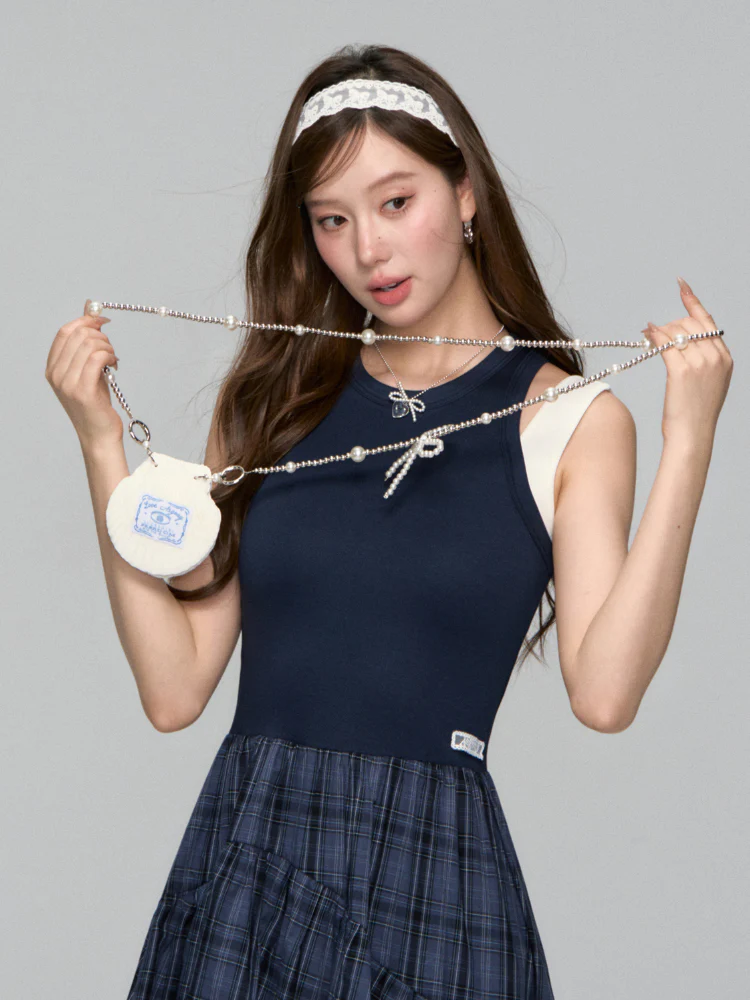 Plaid Asymmetric Sleeveless Vest Dress