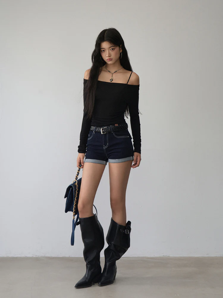 Reversible Off-shoulder Slim Long-sleeve T-shirt