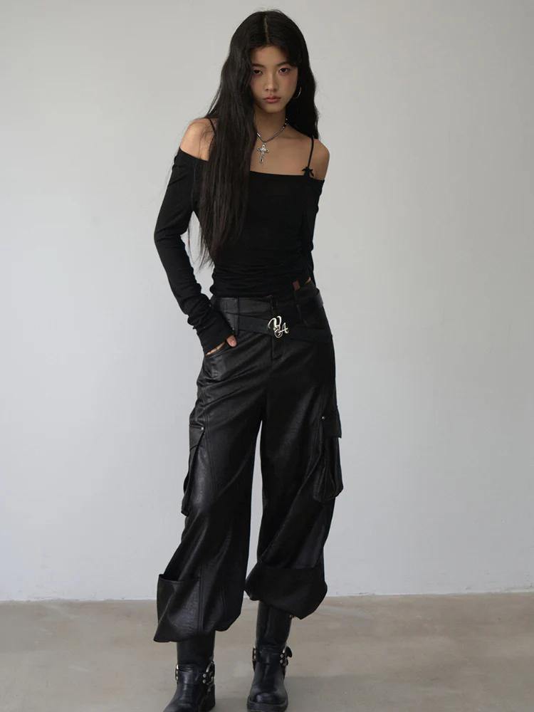 Reversible Off-shoulder Slim Long-sleeve T-shirt