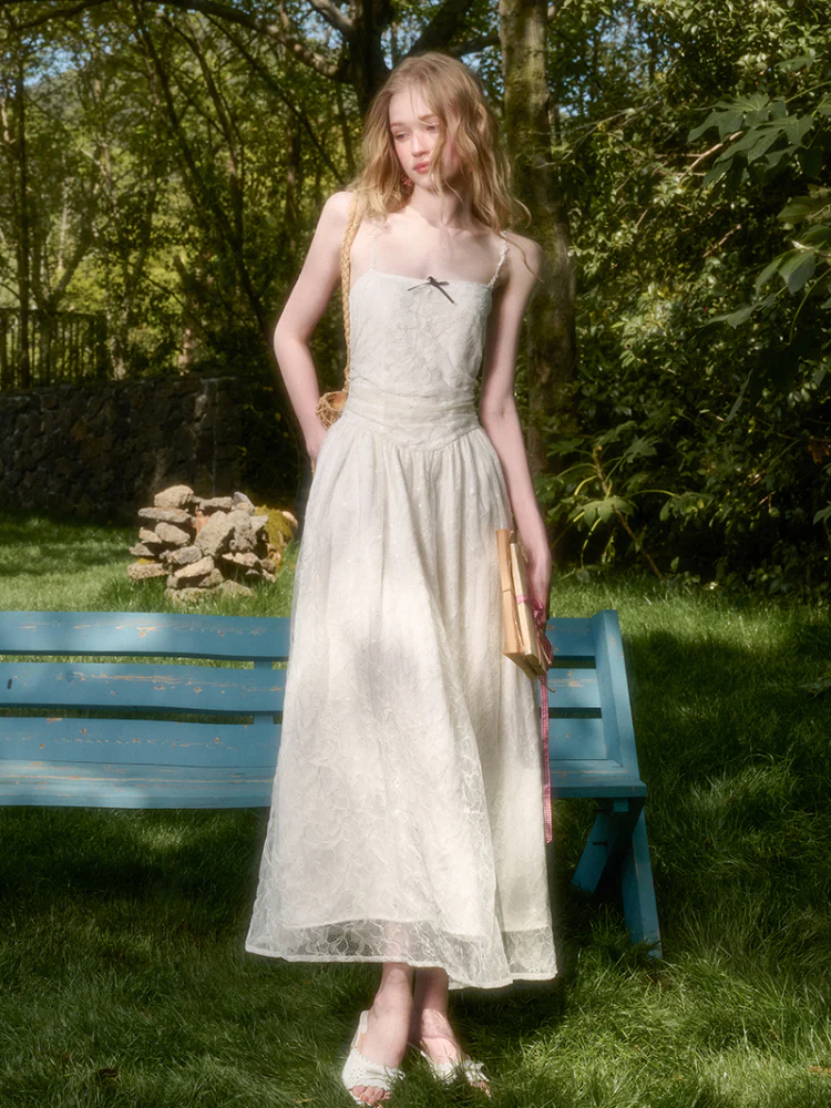 Lace Sequin Shimmer Waist - Cinching Camisole Dress