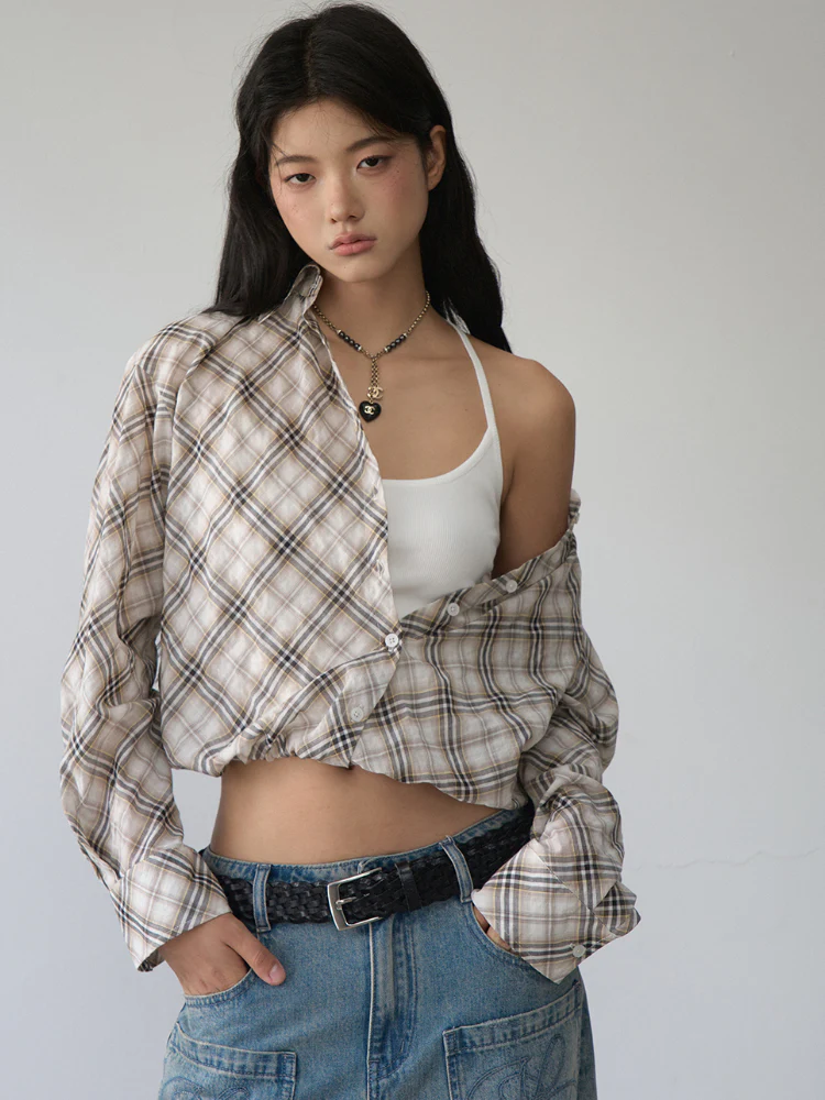 Two-piece Look Checked Long-sleeve Shirt