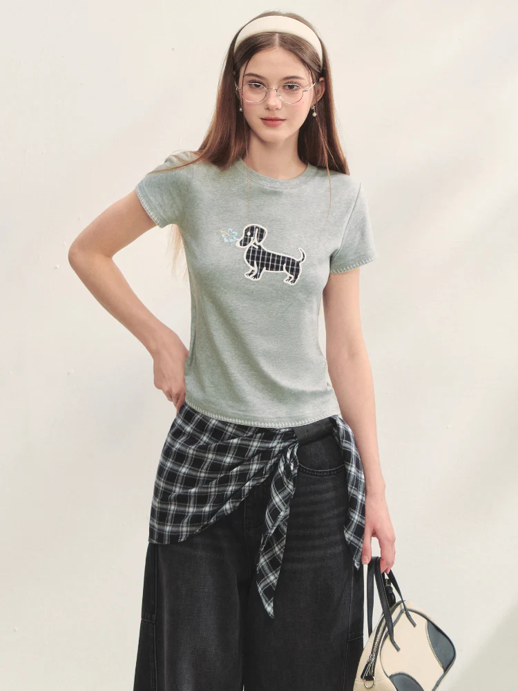 Print Dog Embroidered Tee
