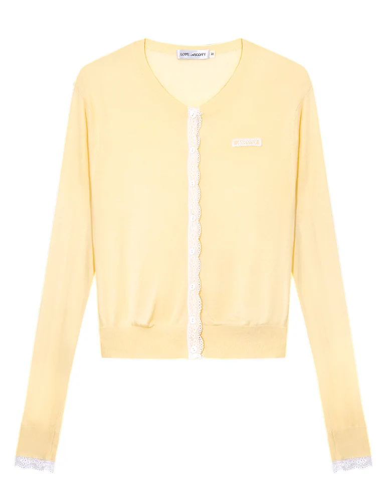 Lace Trimmed Crew Neck Knitted Cardigan Set