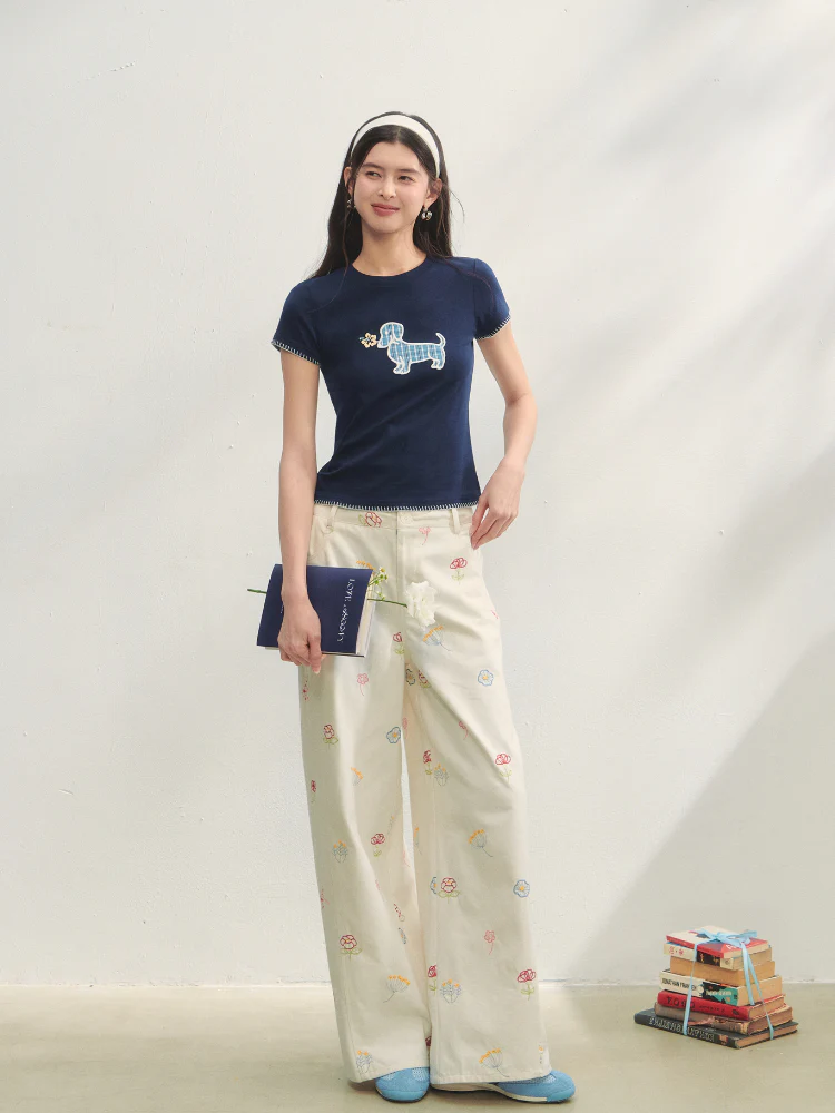 Print Dog Embroidered Tee