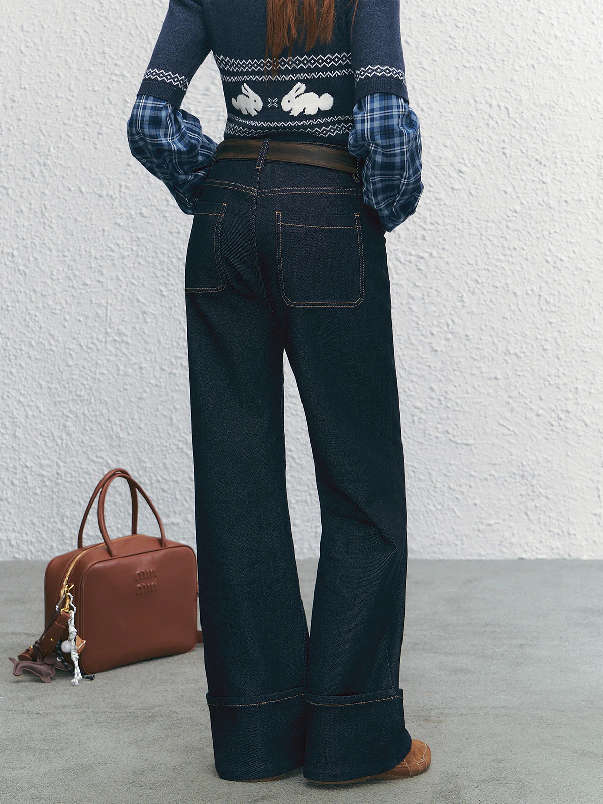 Embroidered Wide-Legged Flared Denim Pants