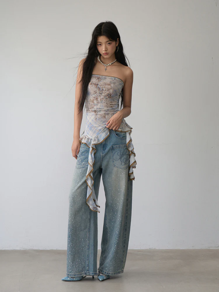 Irregular Print Mesh Bandeau