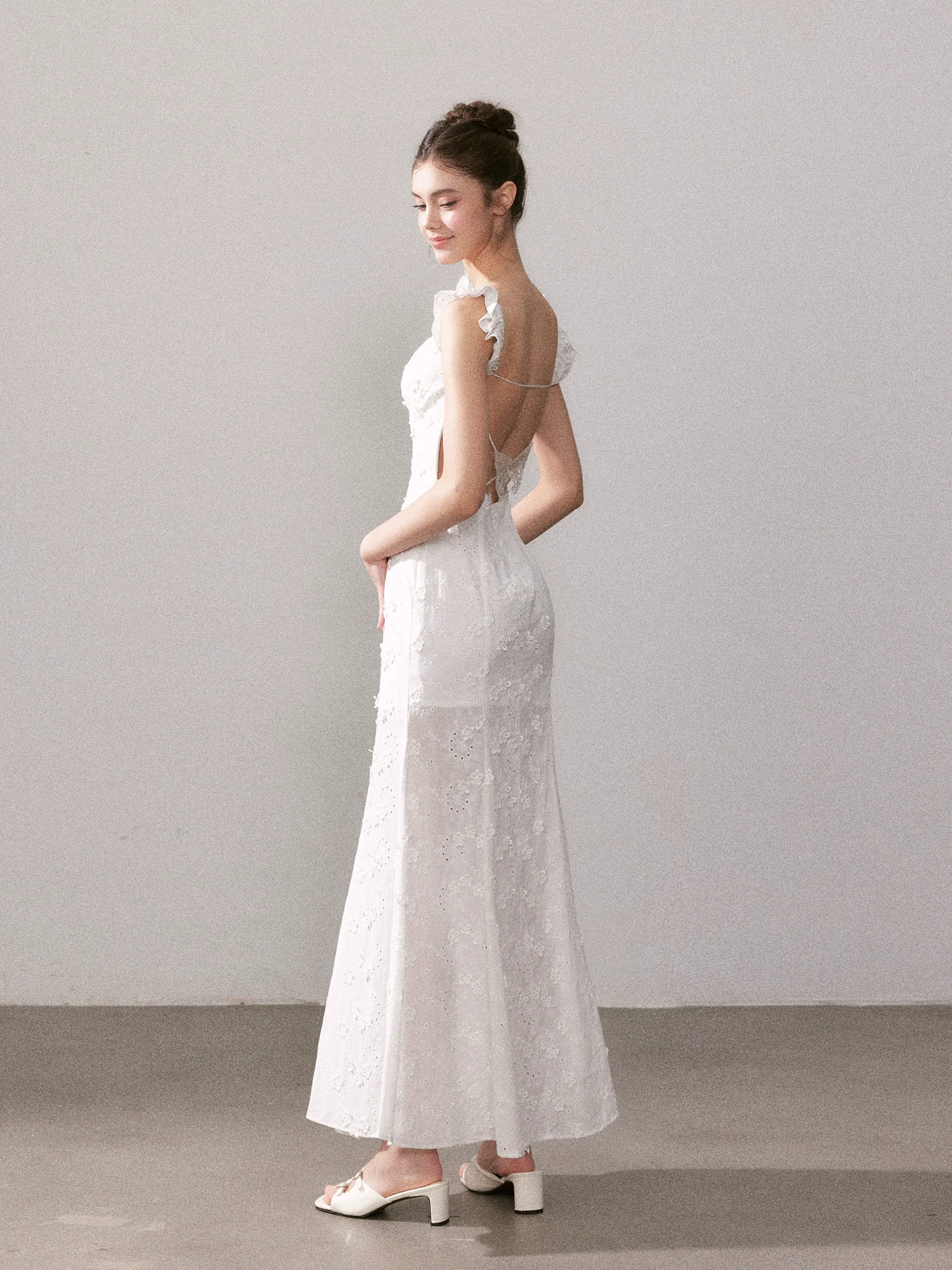 White French Lace Flower Long Dress