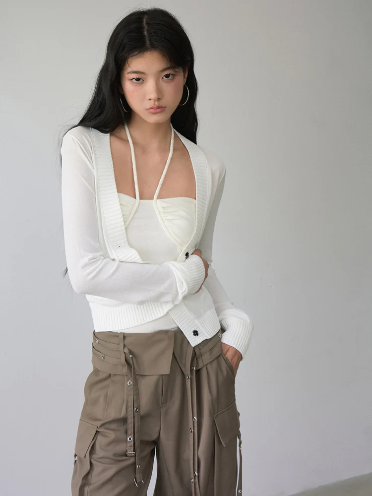 White Single-breasted Knitted Cardigan