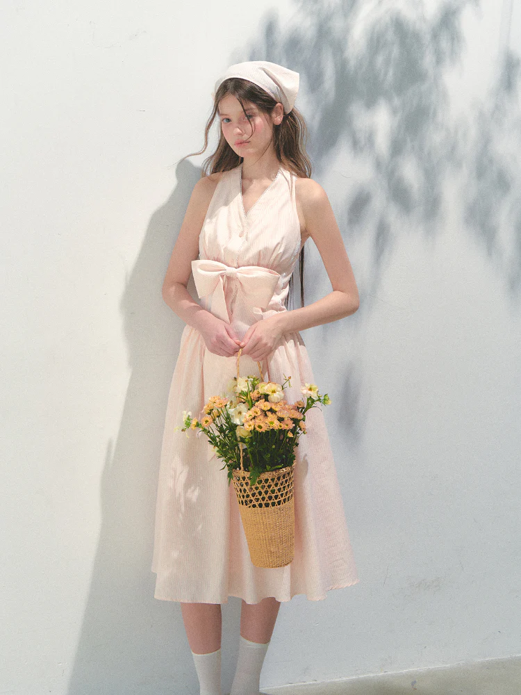 Halter V-neck Sling Bow Dress