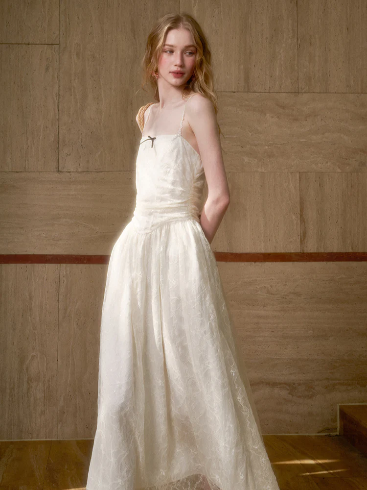 Lace Sequin Shimmer Waist - Cinching Camisole Dress