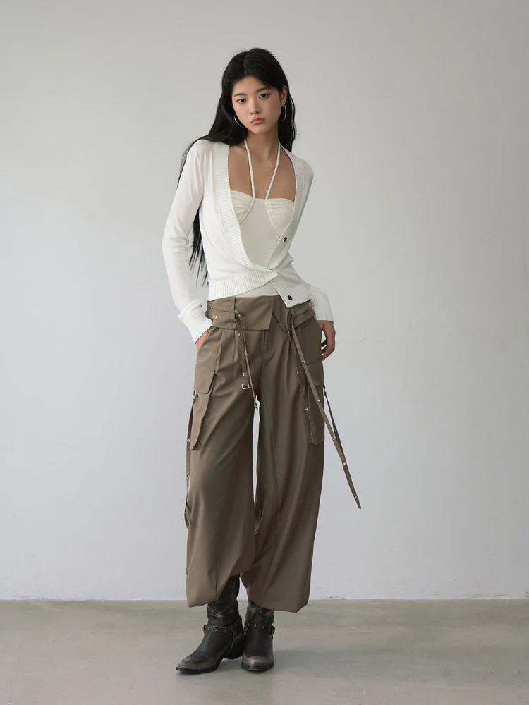 White Single-breasted Knitted Cardigan