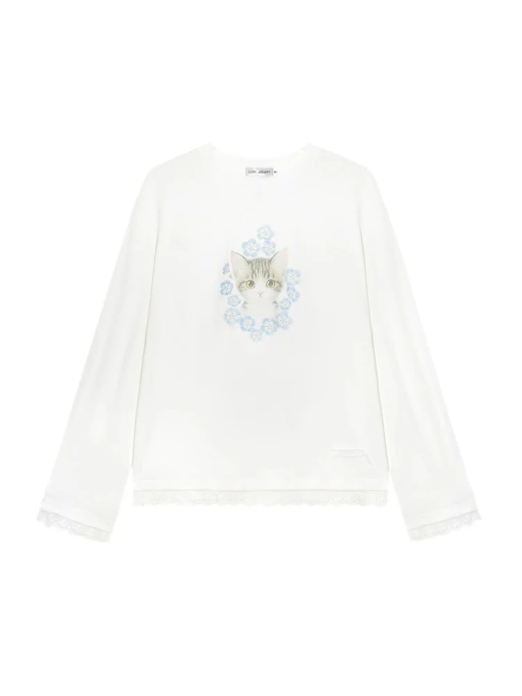 Lace Panel Animal Print Long-Sleeve Tee