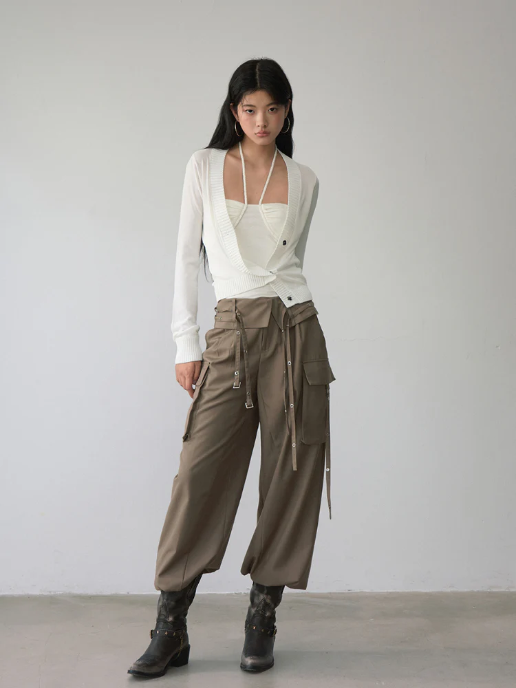 White Single-breasted Knitted Cardigan