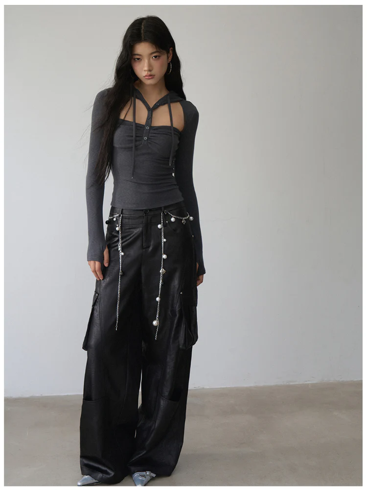 Hooded Hollow-out Long-sleeved T-shirt