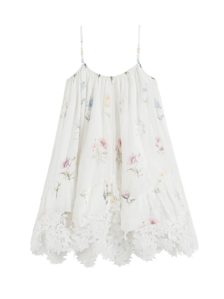 Floral Beaded Spliced Lace Strapless Dress