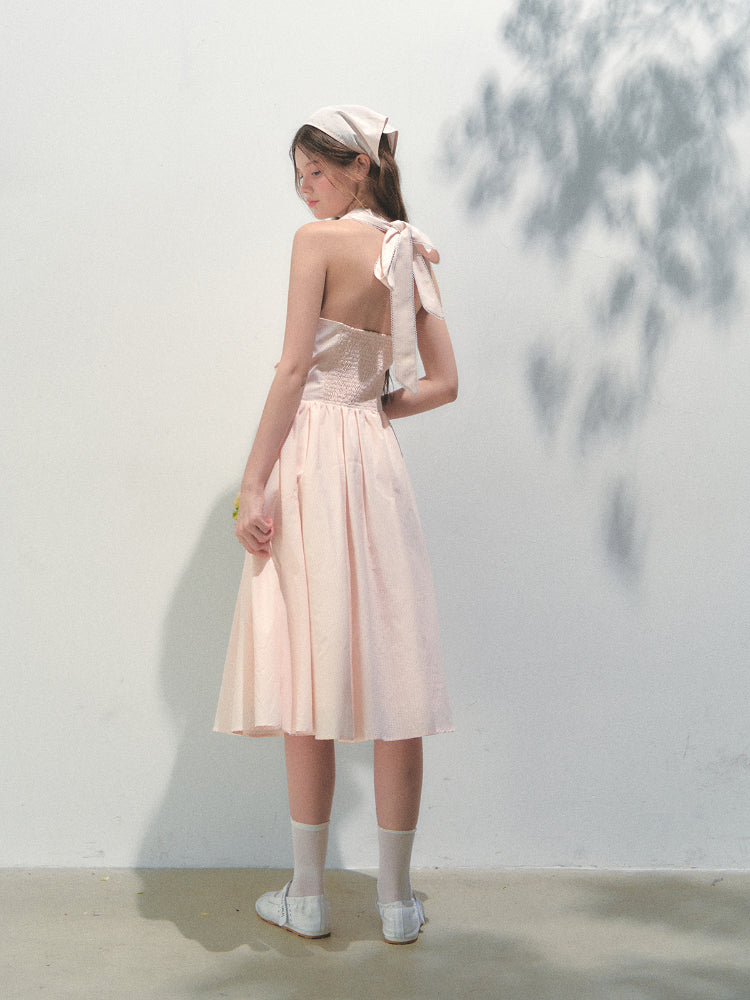 Halter V-neck Sling Bow Dress