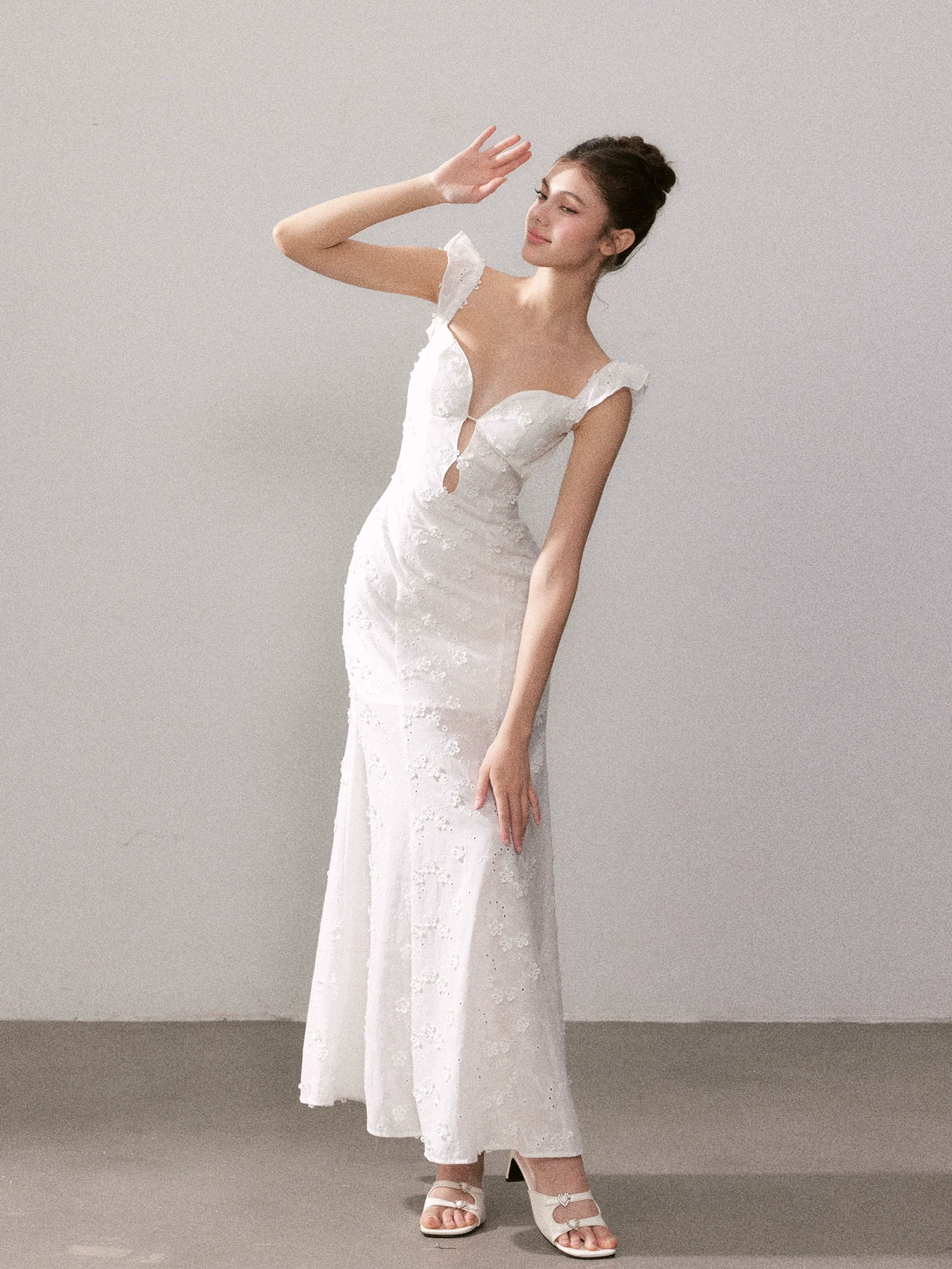 White French Lace Flower Long Dress