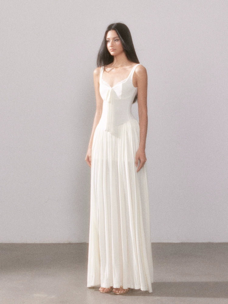 Lace Knit Spaghetti Strap Slit Long Dress