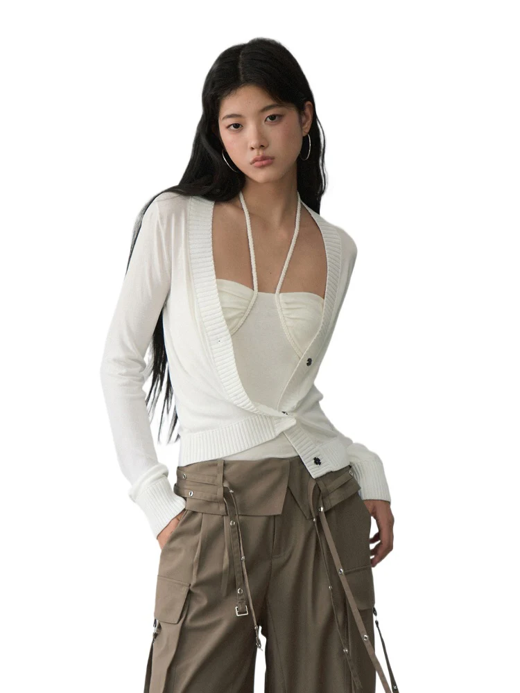 White Single-breasted Knitted Cardigan