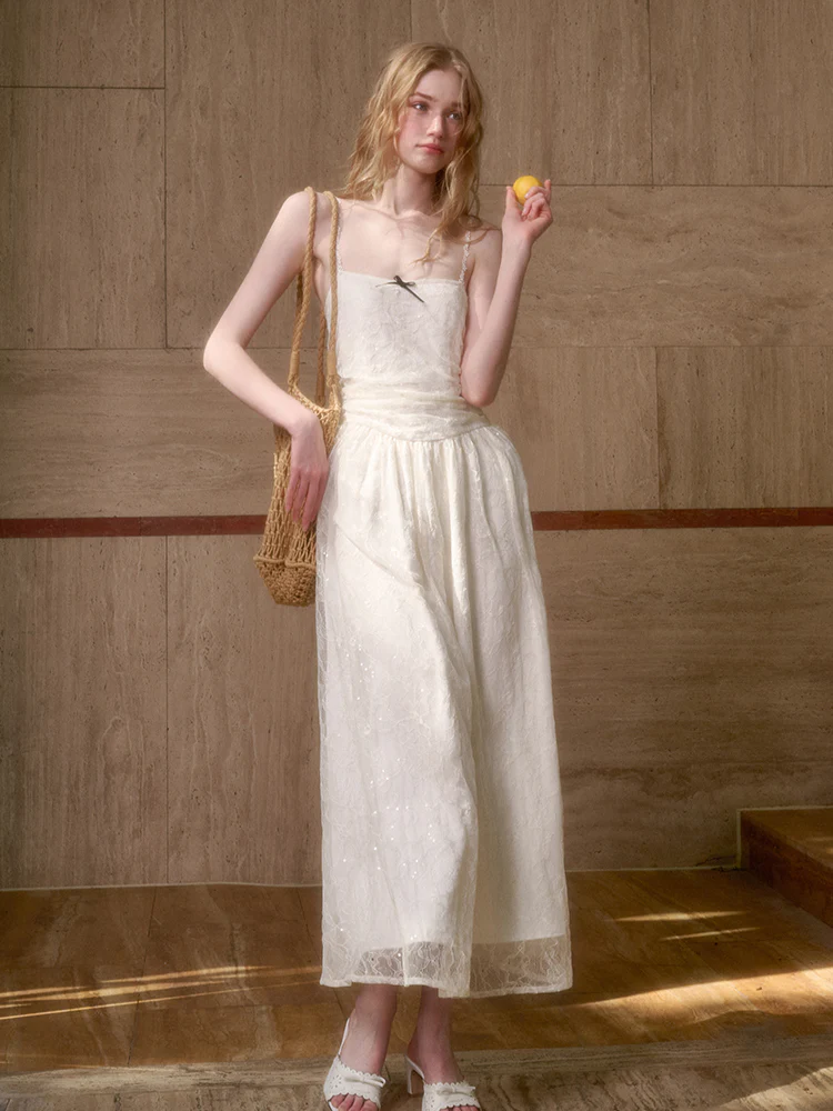 Lace Sequin Shimmer Waist - Cinching Camisole Dress