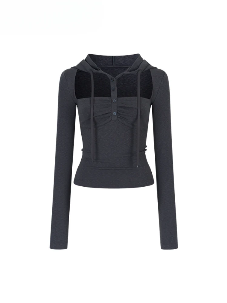 Hooded Hollow-out Long-sleeved T-shirt