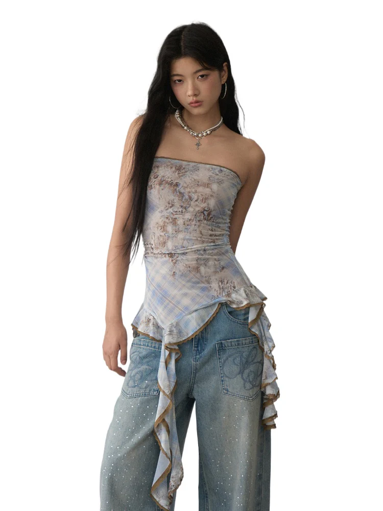 Irregular Print Mesh Bandeau