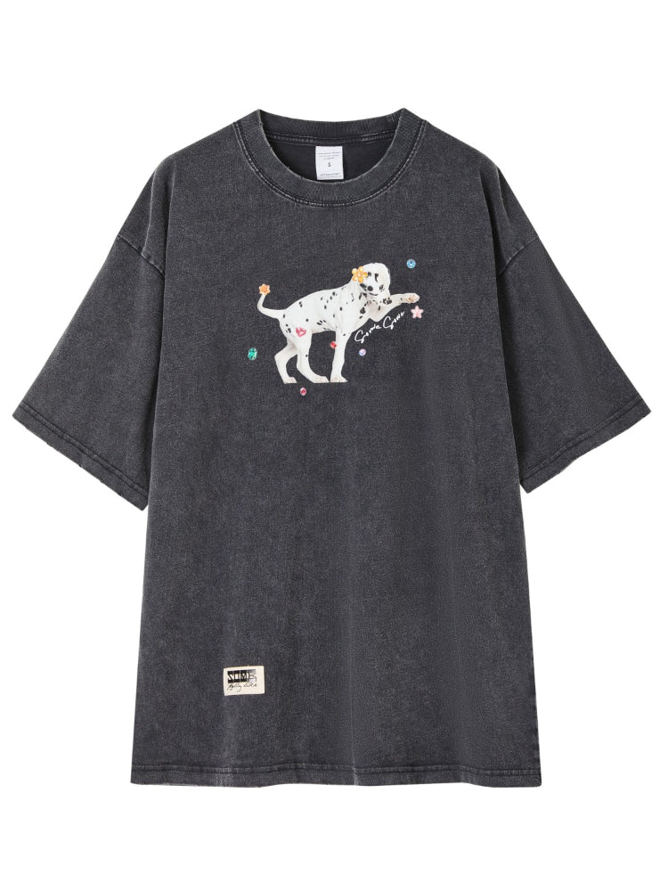 Spotted Puppy Printed Short Sleeve T-shirt