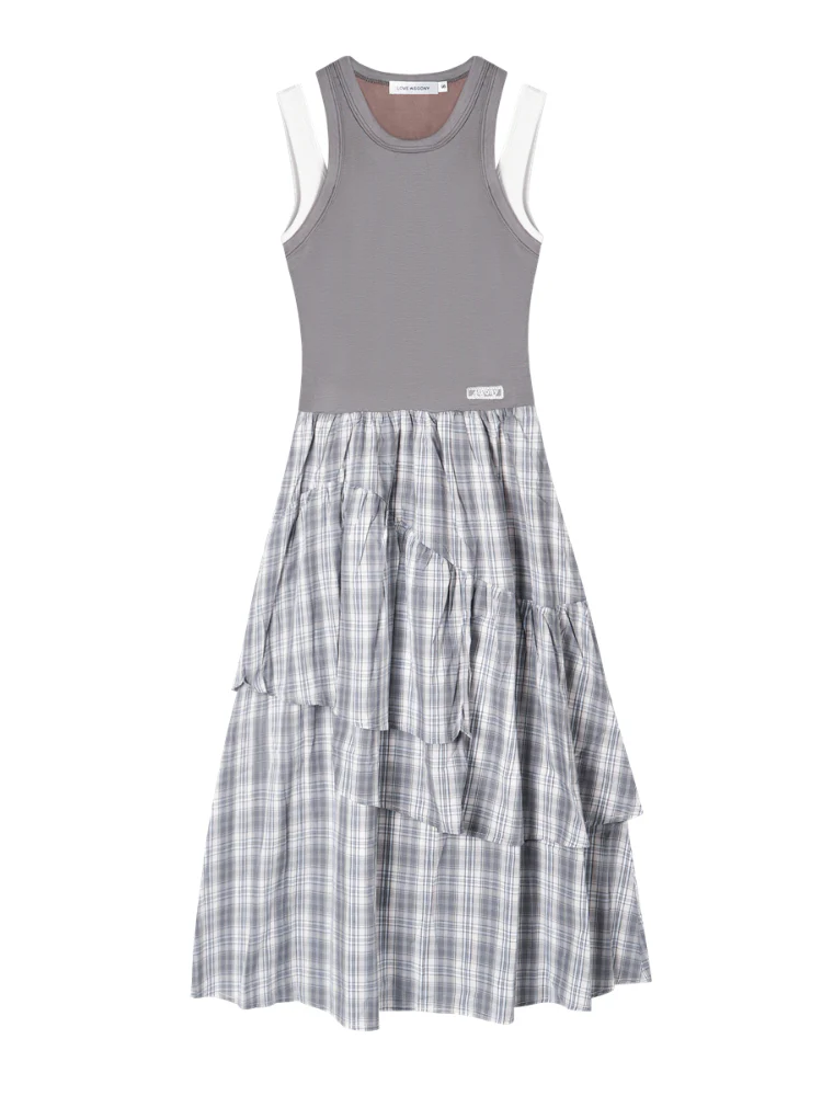 Plaid Asymmetric Sleeveless Vest Dress