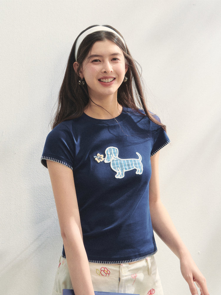 Print Dog Embroidered Tee