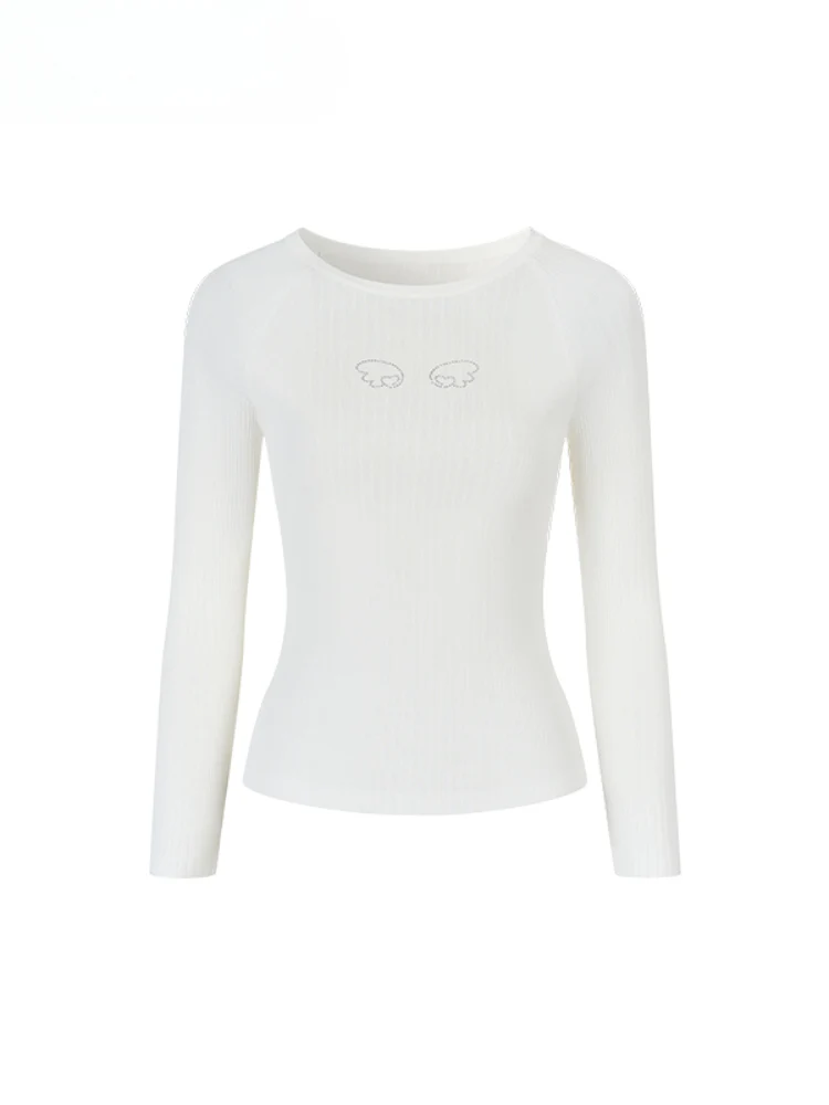 Rhinestone Heart Wings Slim Long-sleeved T-shirt