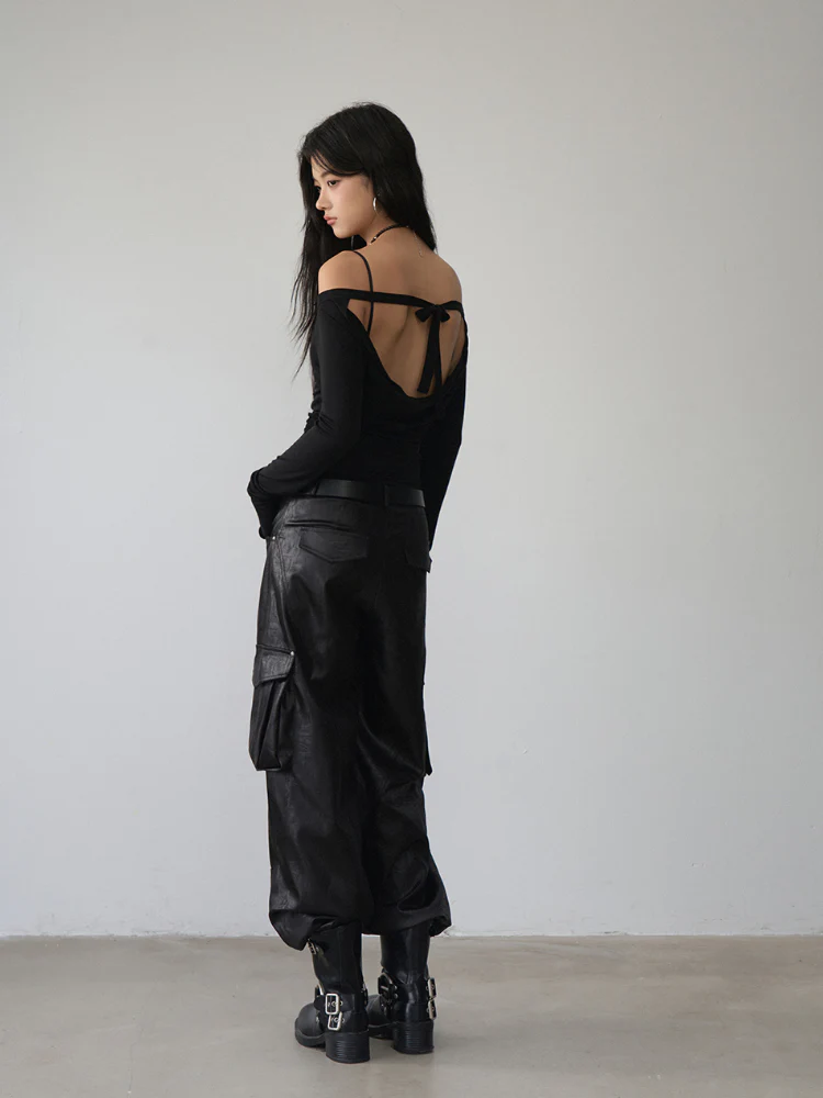 Reversible Off-shoulder Slim Long-sleeve T-shirt