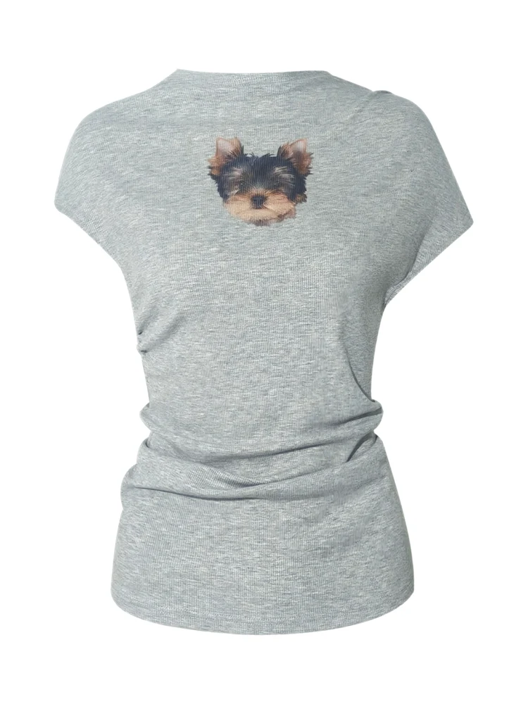 Elastic Pleated Crew Neck T-shirt