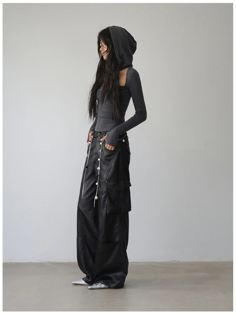 Hooded Hollow-out Long-sleeved T-shirt