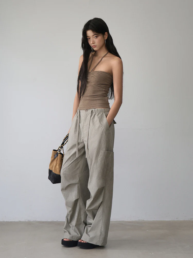 Pleated Rope-Hanging Fitted Bandeau