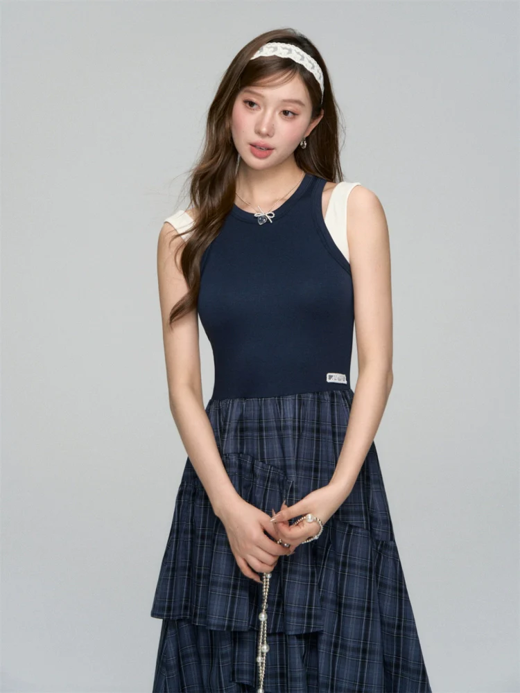 Plaid Asymmetric Sleeveless Vest Dress