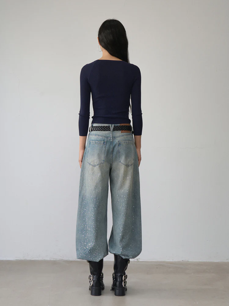 Rhinestone Heart Wings Slim Long-sleeved T-shirt