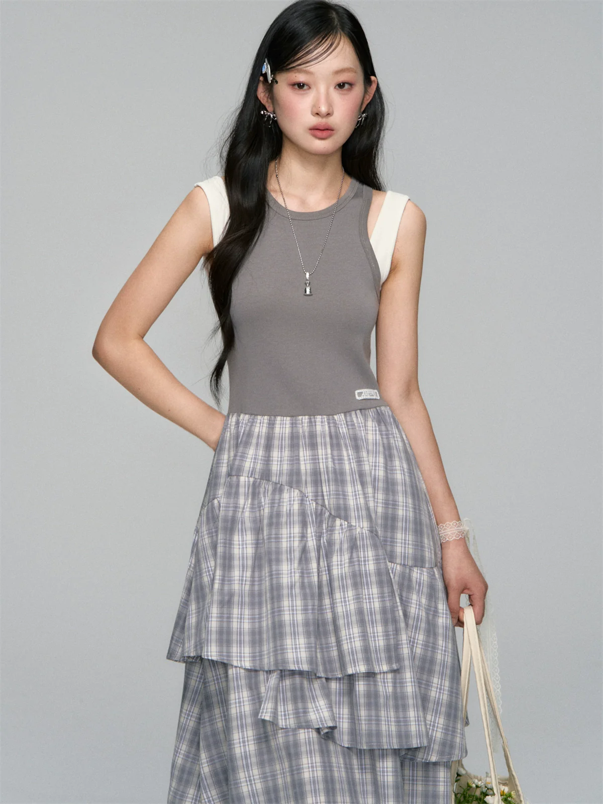 Plaid Asymmetric Sleeveless Vest Dress