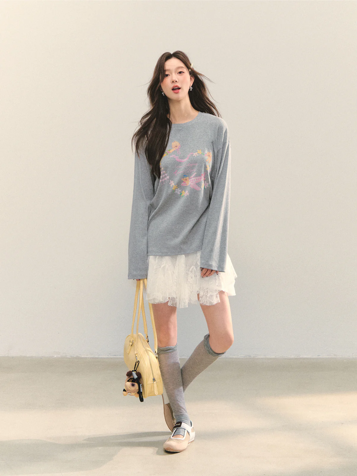 Crew Neck Dog Print Long-Sleeve Tee