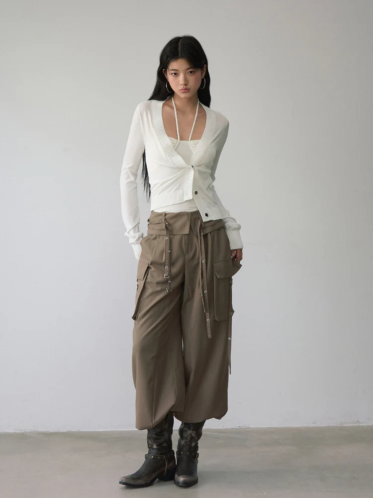 White Single-breasted Knitted Cardigan