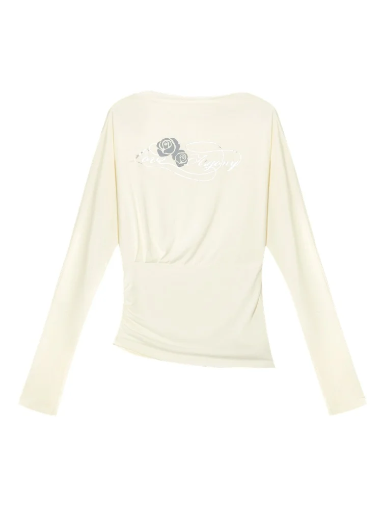 Floral Print Pleated Long-Sleeve T-shirt