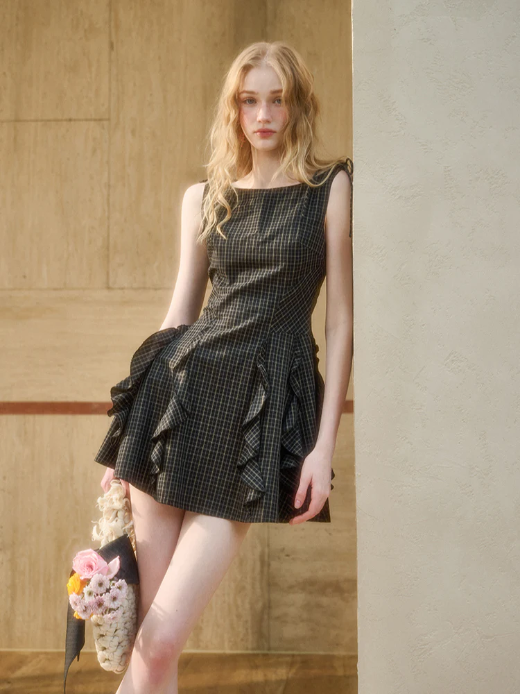 Plaid Old Money Lace Dress